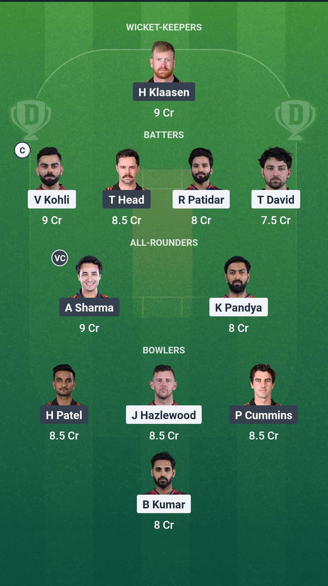 RCB vs SRH Dream11